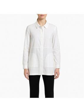 Eileen Fisher White Linen Blend Long Shirt Jacket Italian Fabric Pockets Medium